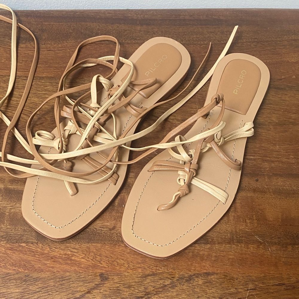Pilcro Women's Beige and Cream Lace-Up Sandals